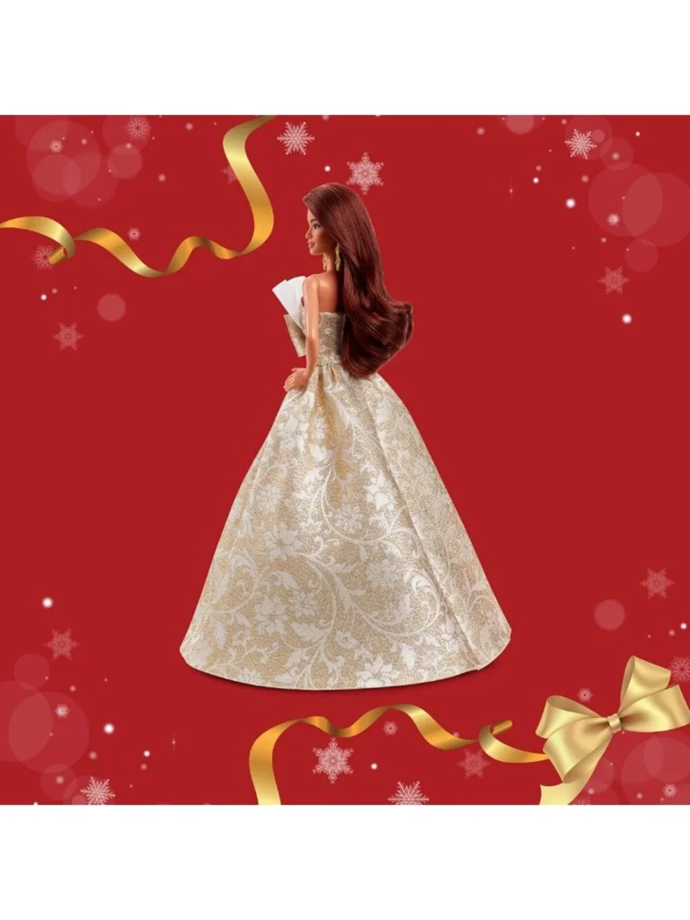 2025 Holiday Fashion Doll with Dark Brown Hair, Silver & Gold Gown, Collectible